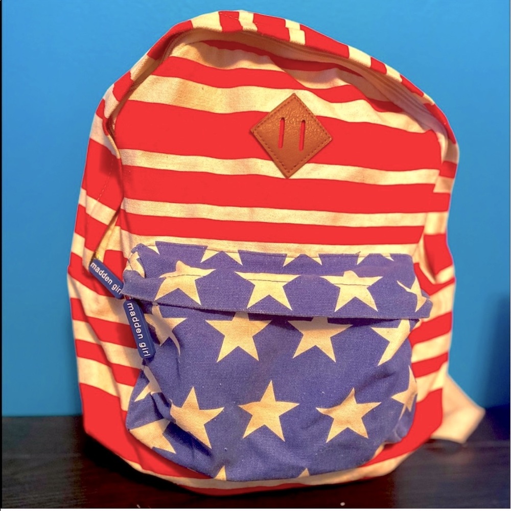 Steve Madden red, white and blue backpack